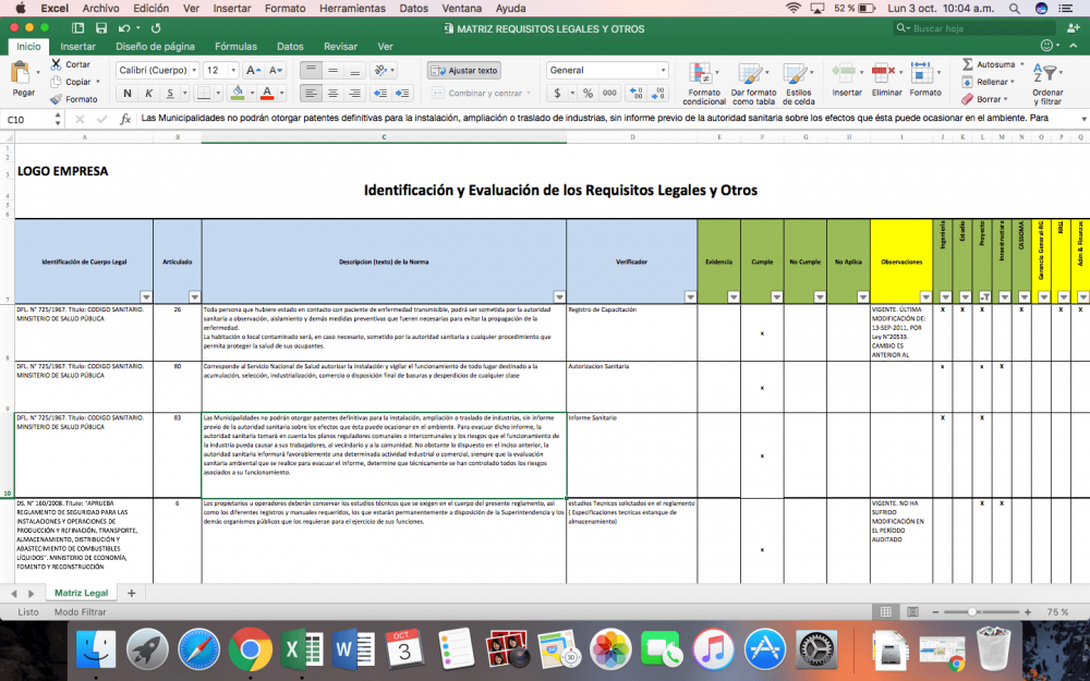 MATRIZ DE LEYES, DECRETOS Y OTRAS NORMAS APLICABLES EN 