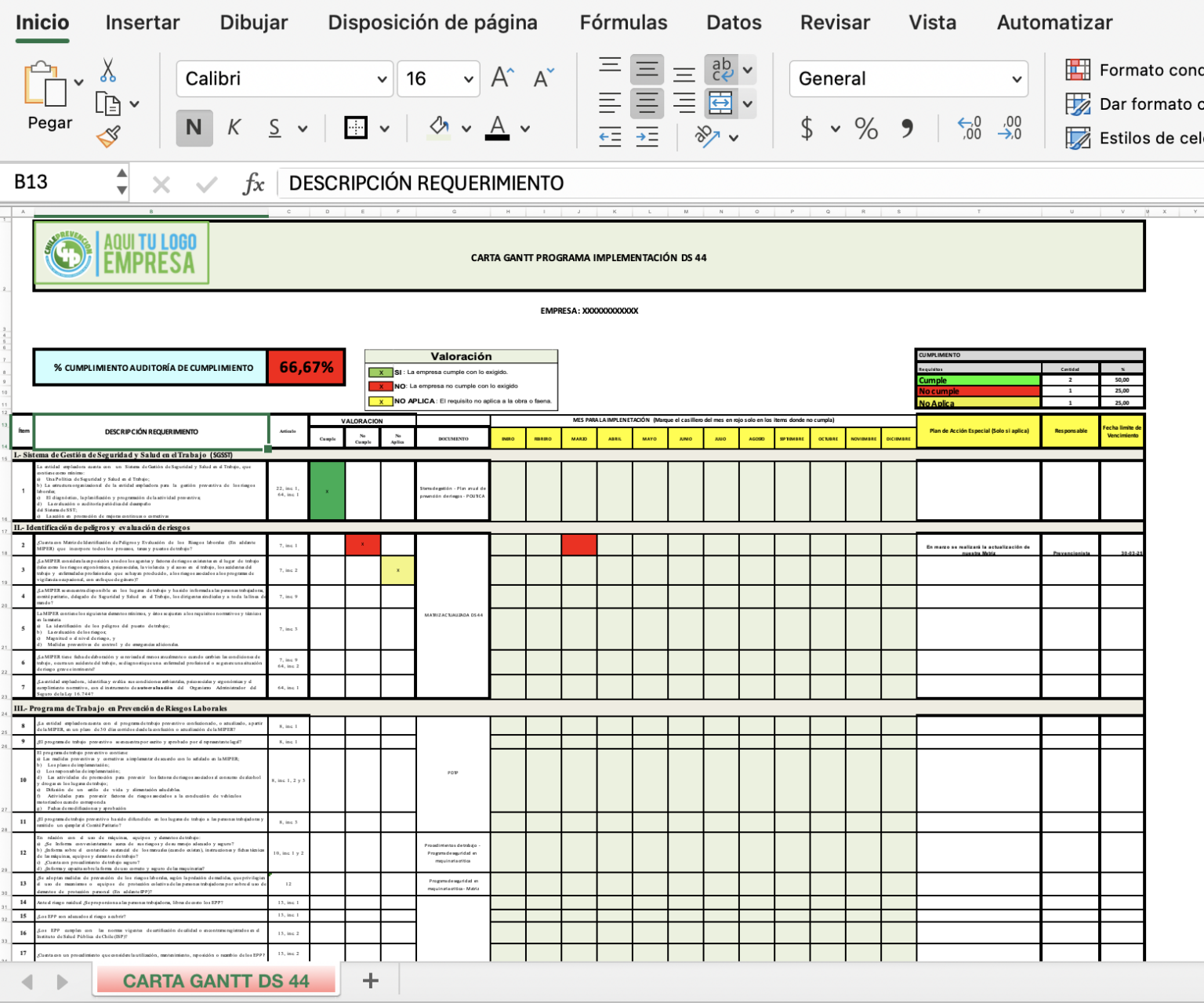 CARTA GANTT DS 44 PROGRAMA DE IMPLEMENTACION - ChilePrevencion el ...